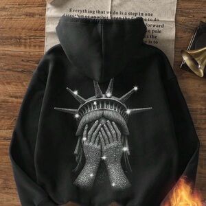 SHEIN Black Hoodie with Statue Graphic